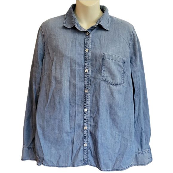 J. Crew Tops - J.crew Denim Chambray Long Sleeve Button Up Blouse Size 10